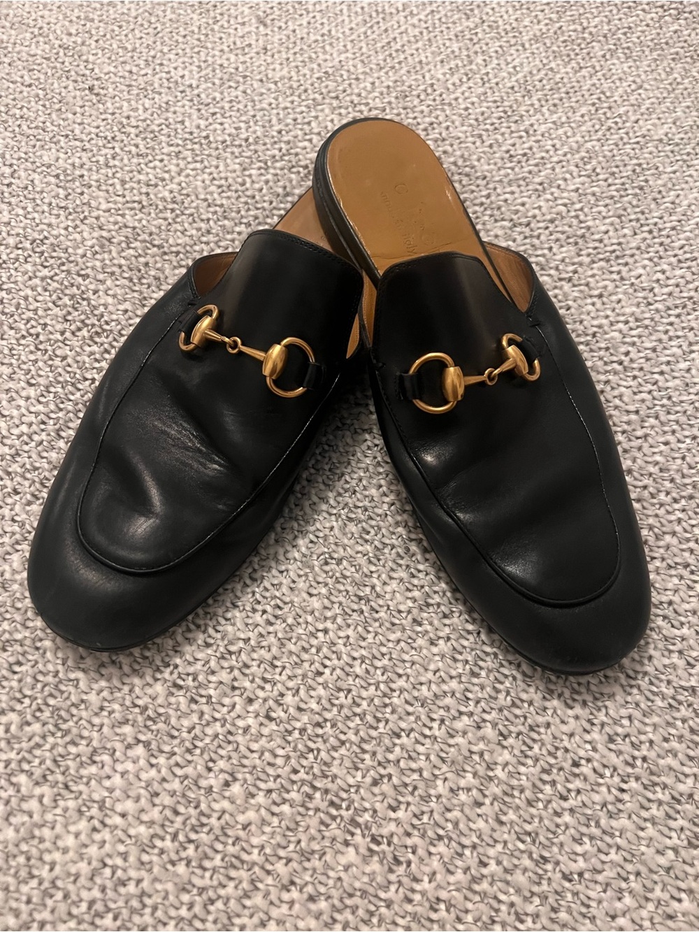 Gucci Black Leather Slip-On Loafers with Gold Horsebit